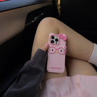KASED Kitty Crush iPhone case – blush glasses-cat design, shown on iPhone