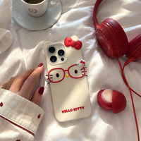KASED Cloud Kitty iPhone case – white glasses-cat design, shown on iPhone
