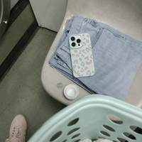 KASED Pistachio Purr iPhone case – pistachio leopard design, detail view