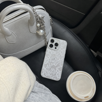 KASED Chantilly Kiss iPhone case – white lace floral print, close-up detail
