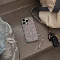 KASED Smoky Safari iPhone case – grey leopard print, close-up detail