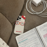 KASED Cloud Kitty iPhone case – white glasses-cat design, detail view