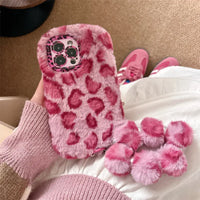 KASED Fuzzy Flirt iPhone case – pink furry leopard plush, alternate view