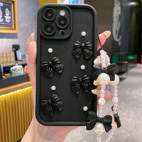 Onyx Bow black pearl bow iPhone case, view 2 | KASED