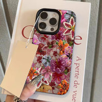 Luxurious Beaded Flower Lychee Texture Phone Case For iPhone 17 16 15 14 13 12 11 Pro Max 14 15 Plus 17Air Silicone Soft Cover