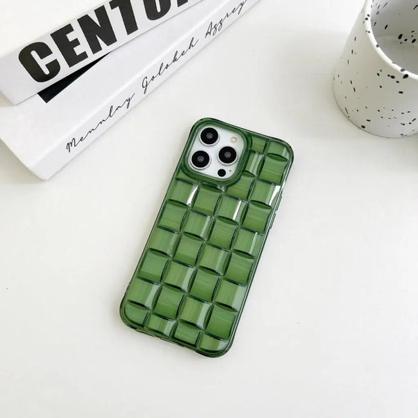 3D Cube Weave Pattern Clear Phone Case for Iphone 17 Air 16 15 14 13 12 11 Pro Max plus Mini Matte Transparent Shockproof Cover