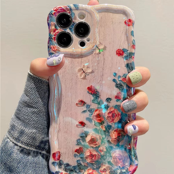 Retro Oil Painting Phone Case for Iphone 14 Promax 15 13 12 16 Pro Luxury Flower Print Shockproof Silicone Cover Artistic Decor