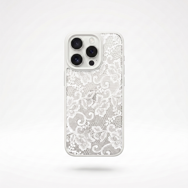 KASED Chantilly Kiss phone case – vintage white lace floral design for iPhone, soft-girl aesthetic
