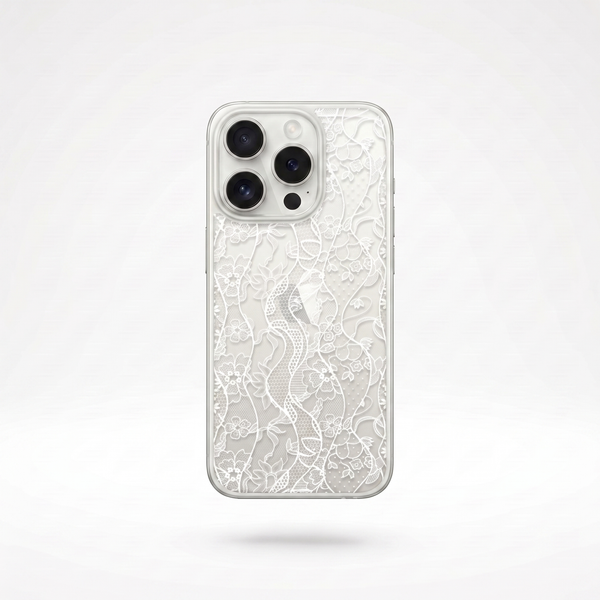 KASED Porcelain Bloom phone case – porcelain white floral lace design for iPhone, delicate aesthetic