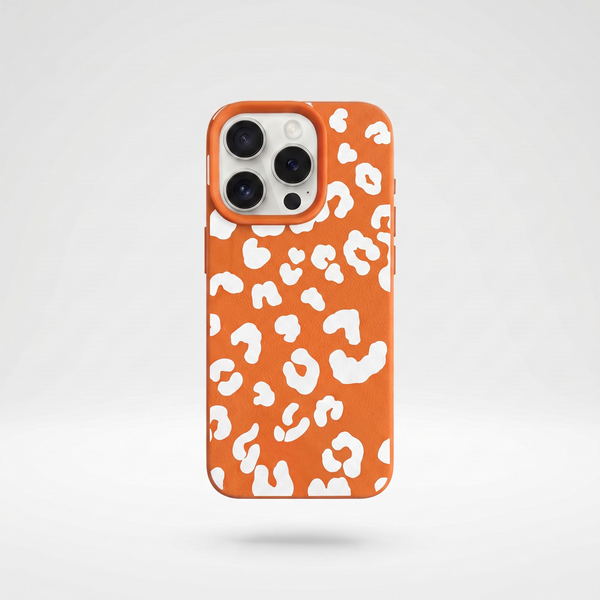 KASED Sunset Safari phone case – sunset-orange leopard-print design for iPhone, warm aesthetic