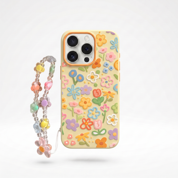 KASED Painted Petals phone case – oil-painting floral design with lanyard for iPhone, artistic aesthetic