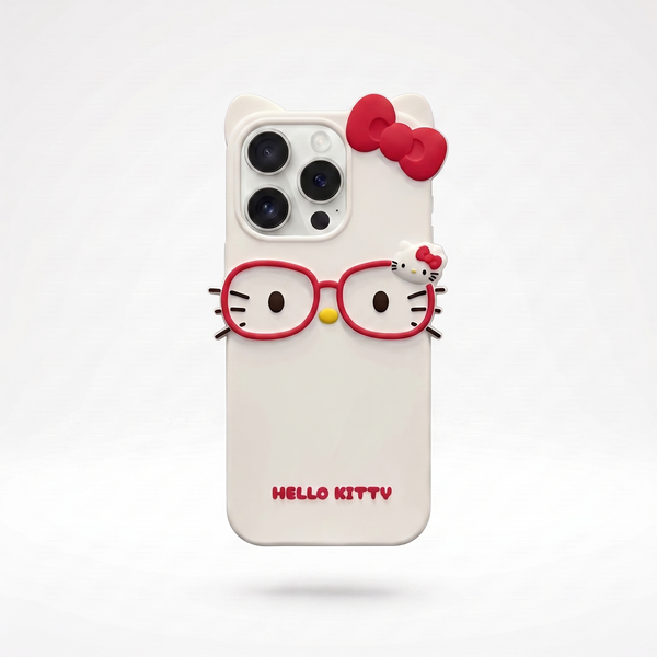 KASED Cloud Kitty phone case – white glasses-cat design for iPhone, cute aesthetic